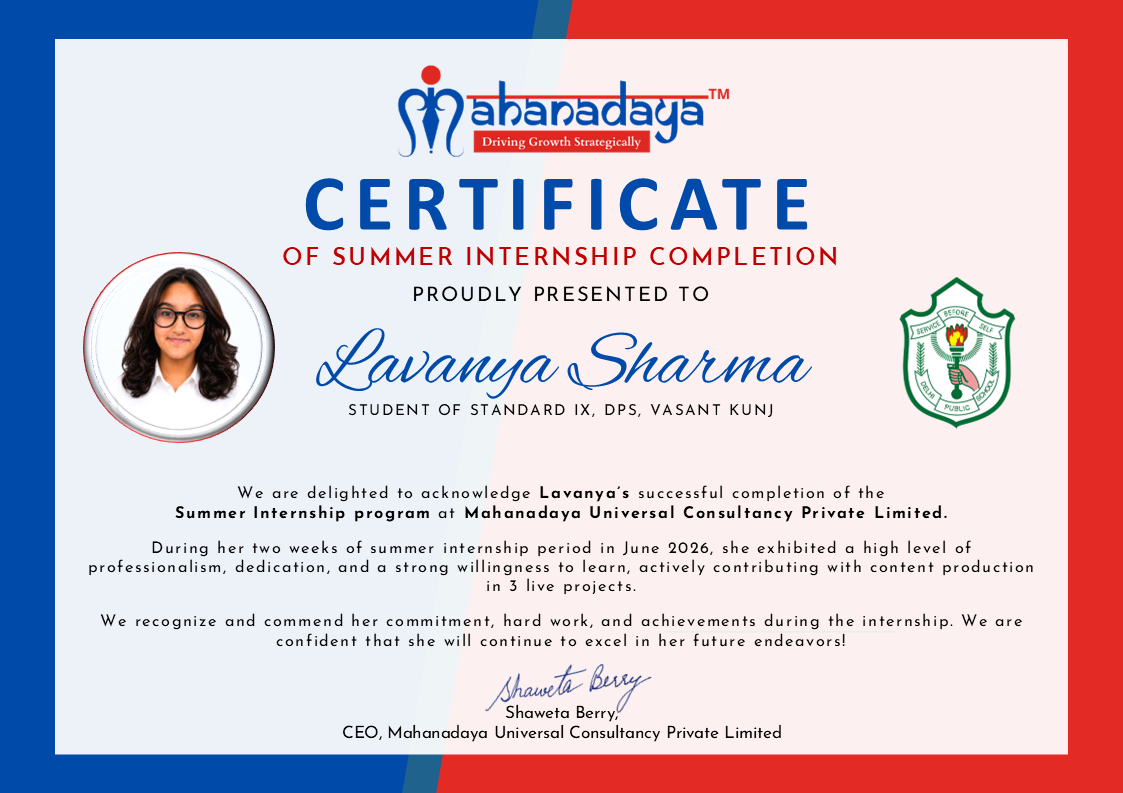 Mahanadaya Internship Certificate Lavanya Sharma